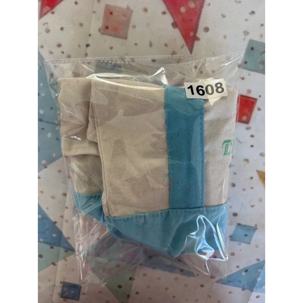 Trader Joe's Mini Canvas Tote Bag Blue Cream Limited Edition Grocery Handbag